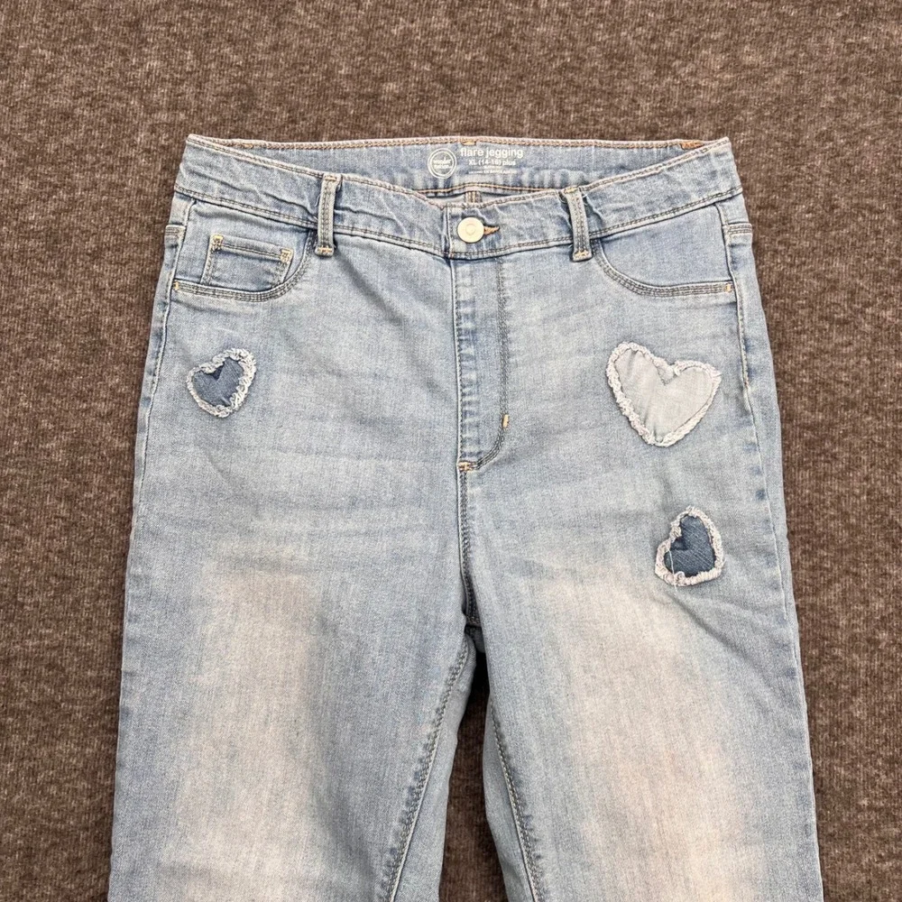 Wonder Nation Girls Flare Jegging Light Wash Heart Patch Jeans XL 14-16 Plus